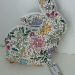 BEADED Floral Bunny Accent Pillow NEW